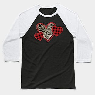 Girls Valentines Day Shirts Hearts Love Leopard Plaid Kids Baseball T-Shirt